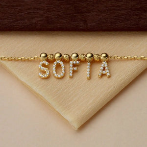 GoldButterfly Personalized Zircon Letter Name Necklace with Golden Initial Bead