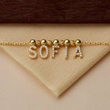 GoldButterfly Personalized Zircon Letter Name Necklace with Golden Initial Bead