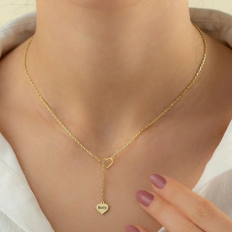 GoldButterfly Personalized Necklace Name Heart Engraved Pendant
