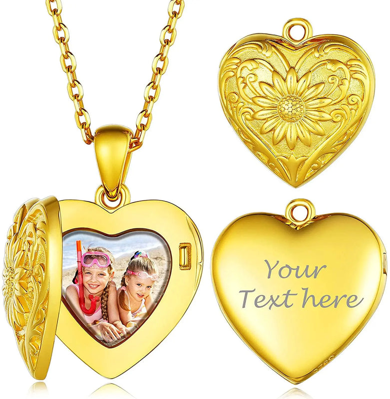 Goldchic 925 Silver Personalized Locket Necklace Heart Picture Engrave Memory