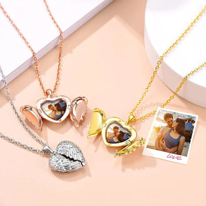 Goldchic Angel Wing Locket Necklace for Women, Personalized Picture