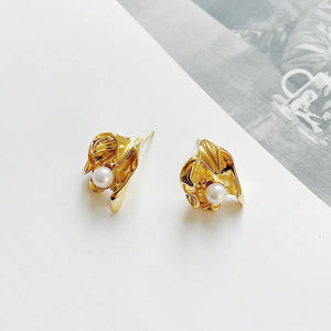 925 Silver Leaf Flower Freshwater Pearl Stud Earrings Gift