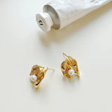 925 Silver Leaf Flower Freshwater Pearl Stud Earrings Gift