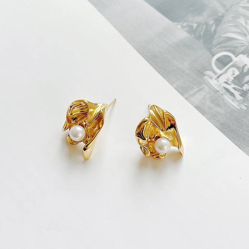925 Silver Leaf Flower Freshwater Pearl Stud Earrings Gift