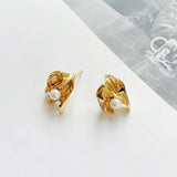 925 Silver Leaf Flower Freshwater Pearl Stud Earrings Gift