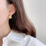 925 Silver Leaf Flower Freshwater Pearl Stud Earrings Gift