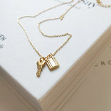 Golden 925 Sterling Silver Padlock Necklace Key and Lock Jewelry
