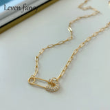 925 Silver Square Link Chain Necklace Zircon Pin Choker