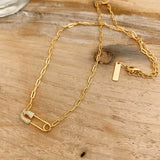 925 Silver Square Link Chain Necklace Zircon Pin Choker