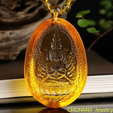 Golden Amber Bodhisattva Zodiac Mouse Necklace