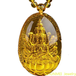 Golden Amber Bodhisattva Zodiac Mouse Necklace