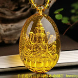 Golden Amber Bodhisattva Zodiac Mouse Necklace
