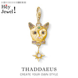 Golden Cat With Star Charms Pendant Fit Europe Bracelet Necklace