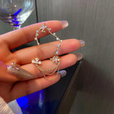 Golden Chain Earrings Rhinestone Flowers Ear Bone Chain Personality Earrings