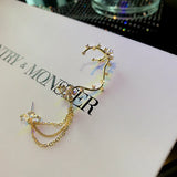 Golden Chain Earrings Rhinestone Flowers Ear Bone Chain Personality Earrings