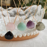 Golden Chain Gem Stone Necklace Small Water Drop Pendant Choker