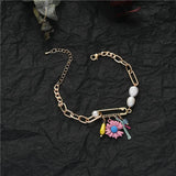 Golden Chains Bracelets Charm Paper Clip Resin Chrysanthemum