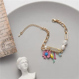 Golden Chains Bracelets Charm Paper Clip Resin Chrysanthemum