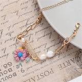 Golden Chains Bracelets Charm Paper Clip Resin Chrysanthemum