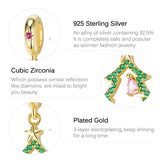 Golden Christmas Tree Star Dangle Charm S925 Sterling Silver Bead