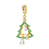 Golden Christmas Tree Star Dangle Charm S925 Sterling Silver Bead