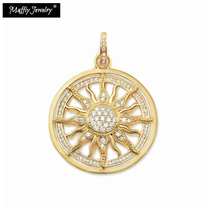 Golden Circle Sun Pendant 925 Sterling Silver Fine Women Jewelry
