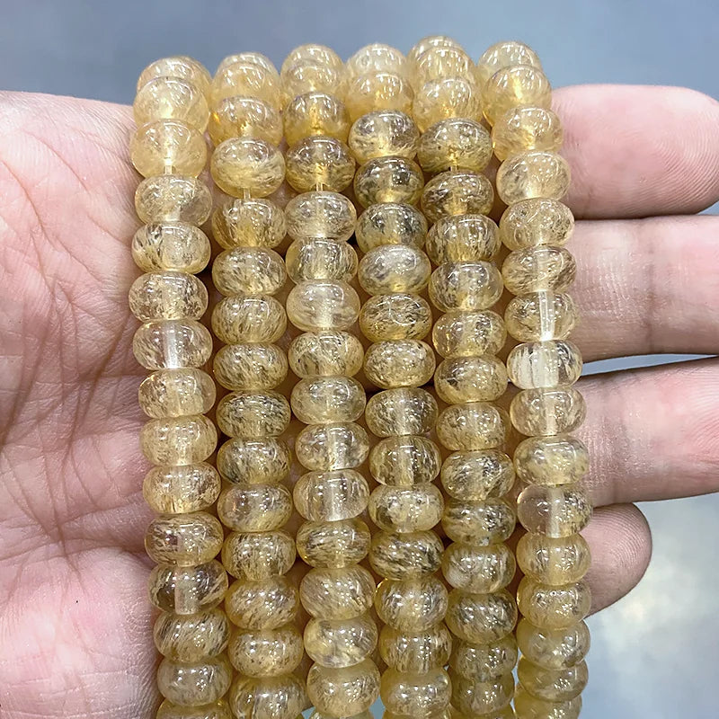 Golden Citrine Quartz Rondelle Spacer Beads 15''