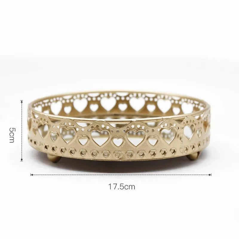 Golden Delicate Jewelry Storage Display Tray Glass Mirror Base Bedroom Desktop