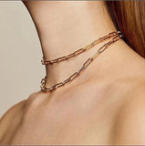Golden Stainless Steel Paper Clip Link Chain Toggle Necklace