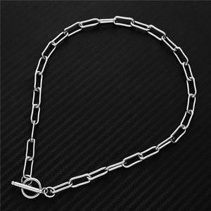 Golden Stainless Steel Paper Clip Link Chain Toggle Necklace