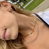 Golden Stainless Steel Paper Clip Link Chain Toggle Necklace
