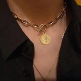 Golden Stainless Steel Paper Clip Link Chain Toggle Necklace