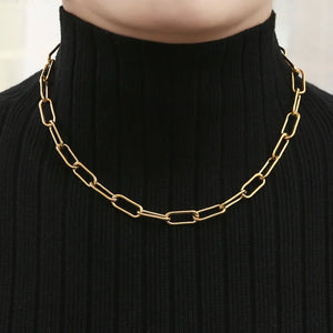 Golden Stainless Steel Paper Clip Link Chain Toggle Necklace