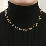Golden Stainless Steel Paper Clip Link Chain Toggle Necklace