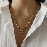 Golden Stainless Steel Paper Clip Link Chain Toggle Necklace