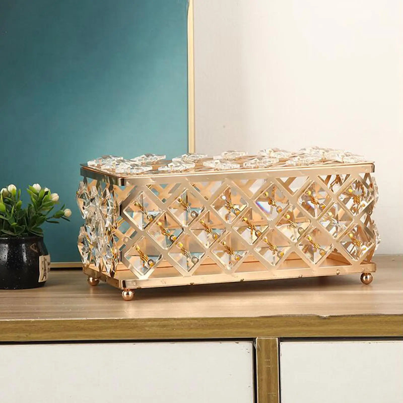Golden Crystal Tissue Rectangle -Decorative Tissue Holder