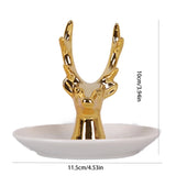 Golden Deer Head Ceramic Jewelry Storage Plate Organizer