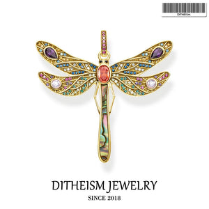 Golden Dragonfly Pendant, Spring Jewelry 925 Sterling Silver Bohemia Gift
