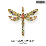 Golden Dragonfly Pendant, Spring Jewelry 925 Sterling Silver Bohemia Gift