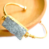 Golden Druzy Stone Bangle Wire Wrapped Cuff Bracelet