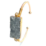 Golden Druzy Stone Bangle Wire Wrapped Cuff Bracelet