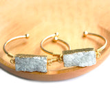 Golden Druzy Stone Bangle Wire Wrapped Cuff Bracelet