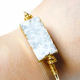 Golden Druzy Stone Bangle Wire Wrapped Cuff Bracelet