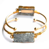 Golden Druzy Stone Bangle Wire Wrapped Cuff Bracelet