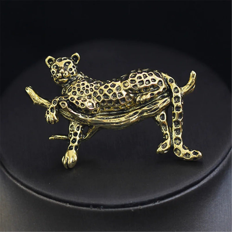 Golden Enamel Leopard Brooches for Women Animal Pins Coat Accessories