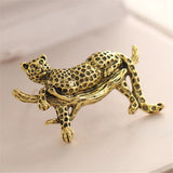 Golden Enamel Leopard Brooches for Women Animal Pins Coat Accessories