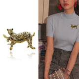Golden Enamel Leopard Brooches for Women Animal Pins Coat Accessories