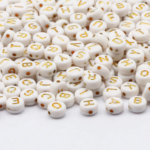 Golden Letter Acrylic Beads 4x7mm Round Alphabet Jewelry Making DIY