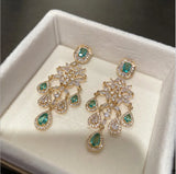 Golden Floral Water Drop Tassel Pendant Earrings