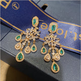 Golden Floral Water Drop Tassel Pendant Earrings